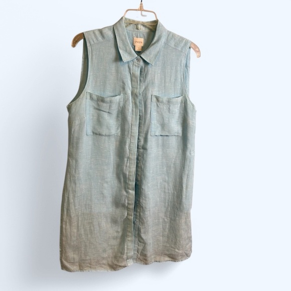 Chico's pastel blue button down layered 100% linen top size "1" SM/MED - Picture 2 of 11